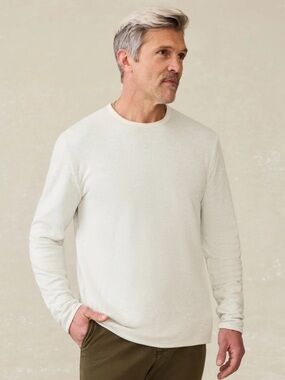 Faherty Cloud Reversible Crew - Ivory Heather/Light Blue Heather